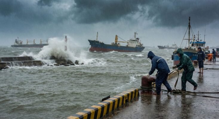 Cảng biển trong cơn bão