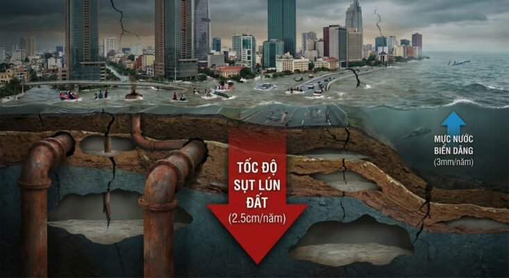 Tốc độ sụt lún và mực nước biển tăng làm ngập lụt ở Việt Nam nghiêm trọng hơn