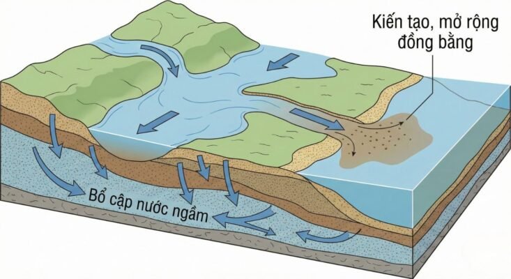 Cách lũ lụt bổ sung nước ngầm và kiến tạo đồng bằng
