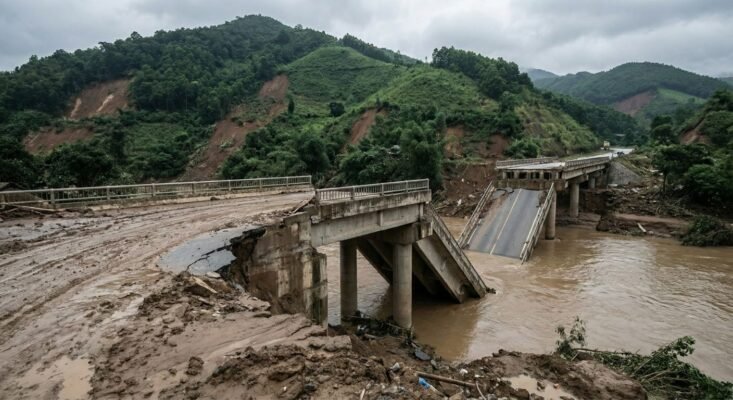 Cây cầu bị lũ quét đánh sập