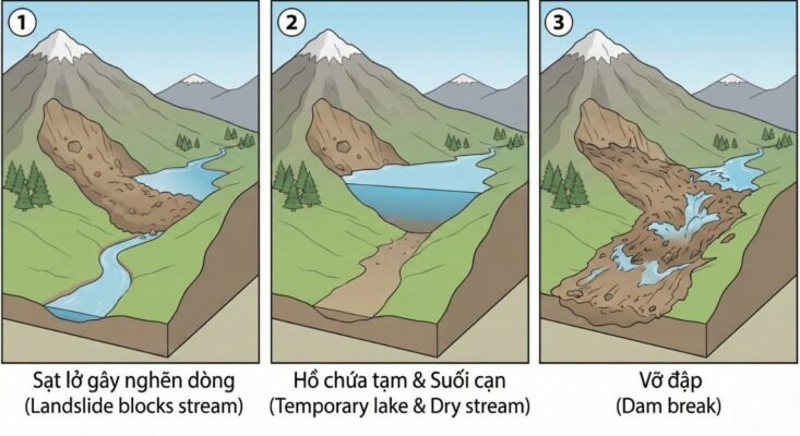 Cơ chế hình thành vỡ đập tạm gây ra lũ quét