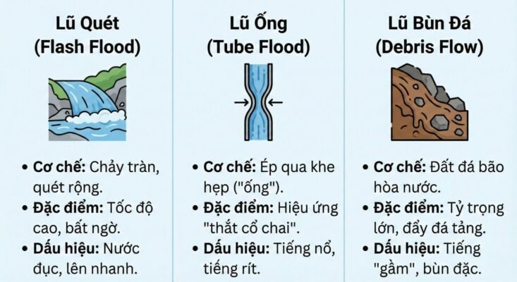 Sự khác biệt giữa lũ quét, lũ ống và lũ bùn đá